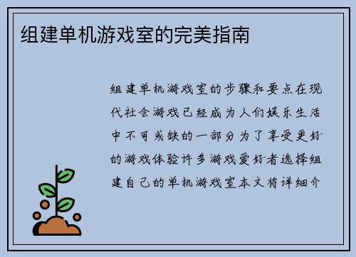 组建单机游戏室的完美指南